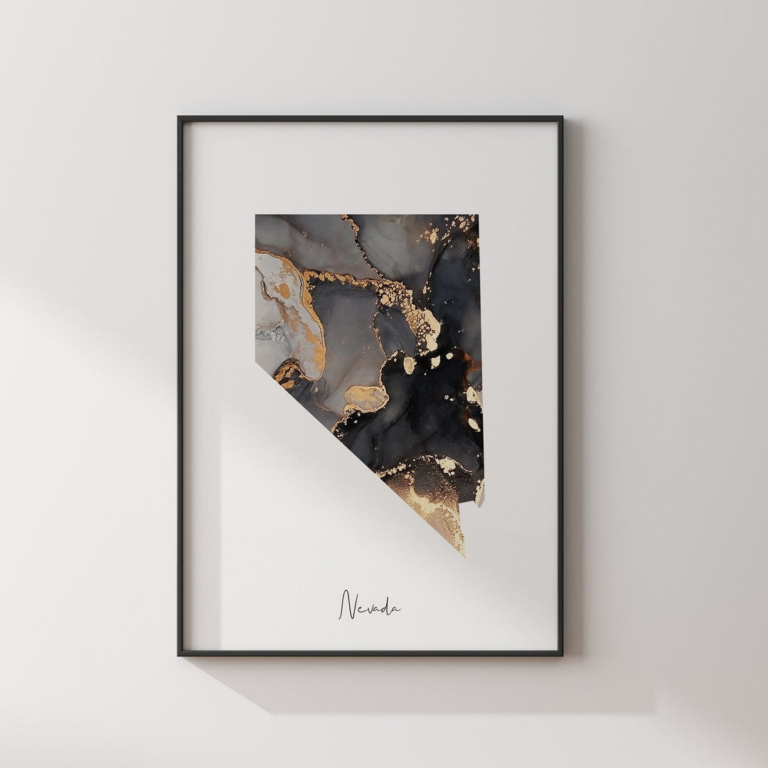 Nevada Map Black & Gold Wall Art Print US State | USA | United States of America