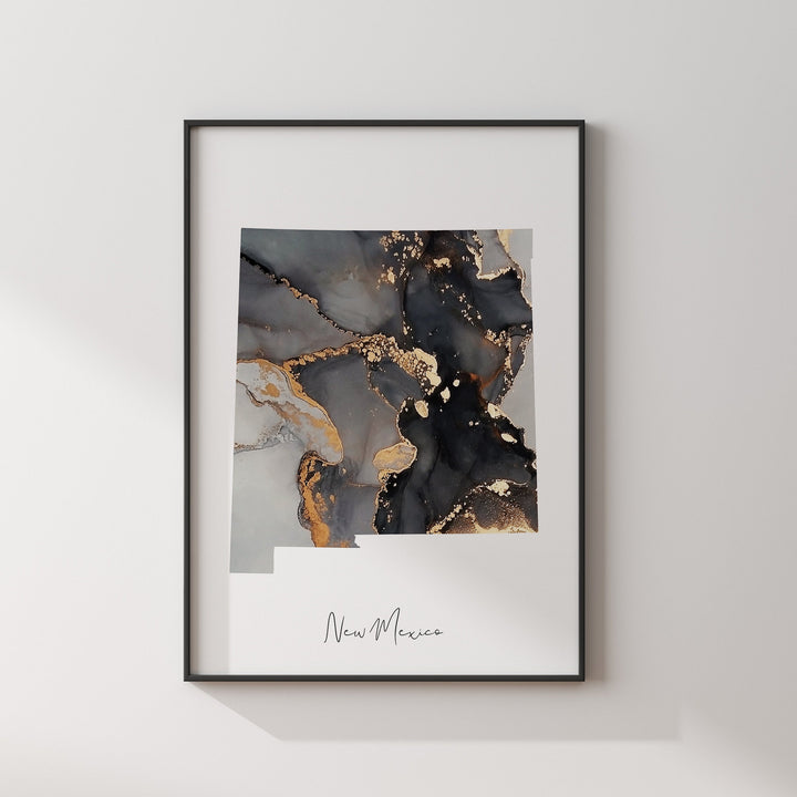 New Mexico Map Black & Gold Wall Art Print US State | USA | United States of America