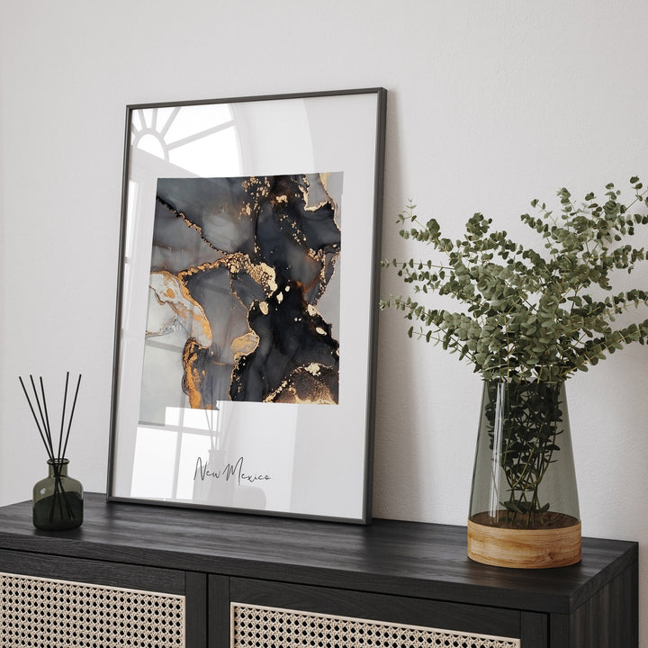New Mexico Map Black & Gold Wall Art Print US State | USA | United States of America