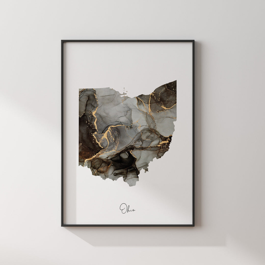 Ohio Map Black & Gold Wall Art Print US State | USA | United States of America
