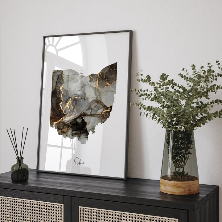 Ohio Map Black & Gold Wall Art Print US State | USA | United States of America