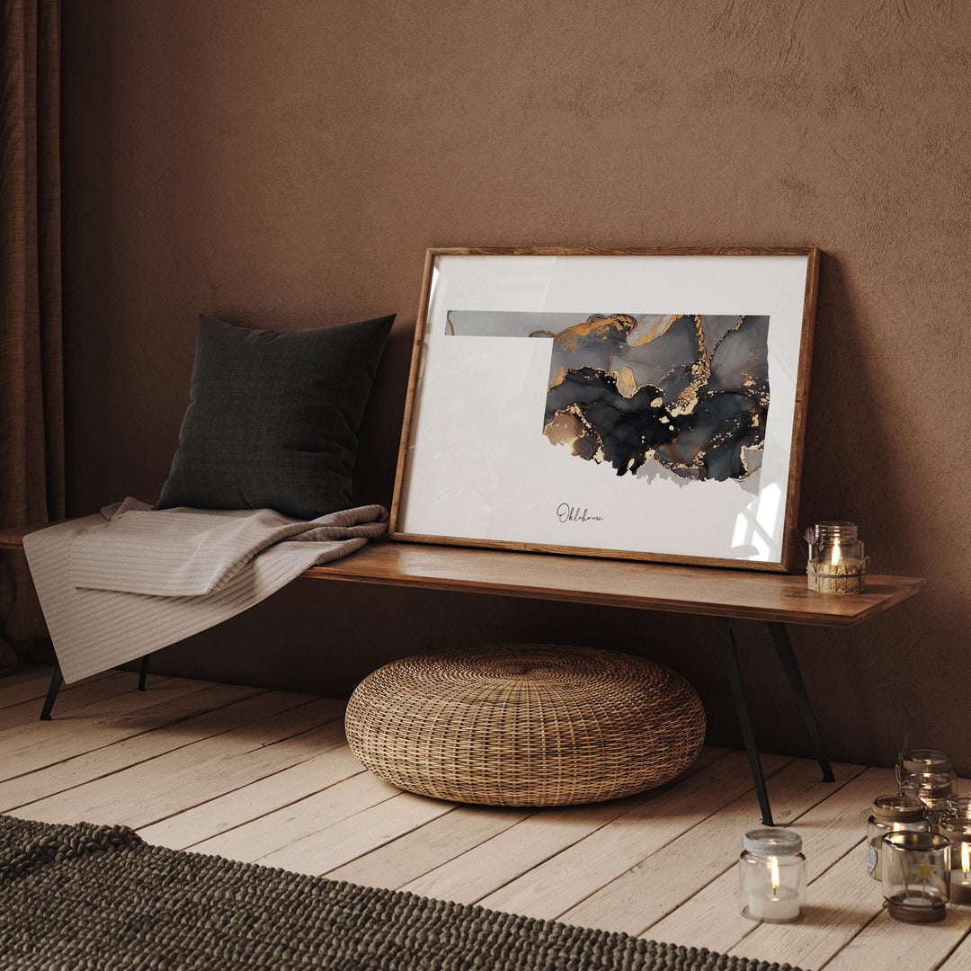 Oklahoma Map Black & Gold Wall Art Print US State | USA | United States of America