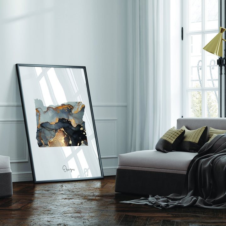 Oregon Map Black & Gold Wall Art Print US State | USA | United States of America