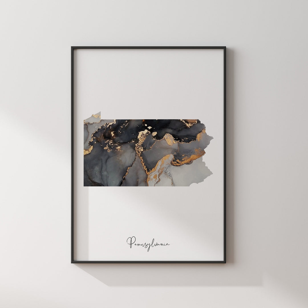 Pennsylvania Map Black & Gold Wall Art Print US State | USA | United States of America