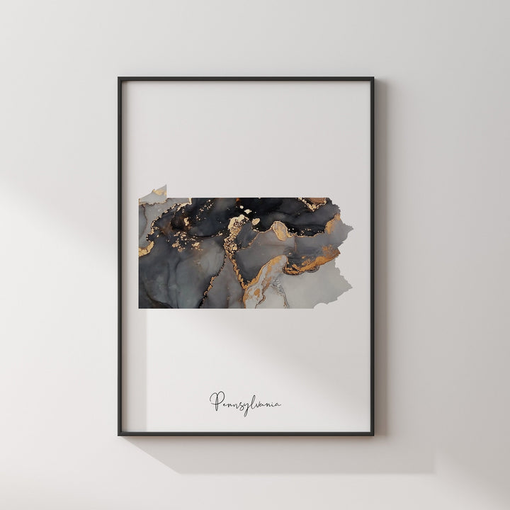 Pennsylvania Map Black & Gold Wall Art Print US State | USA | United States of America