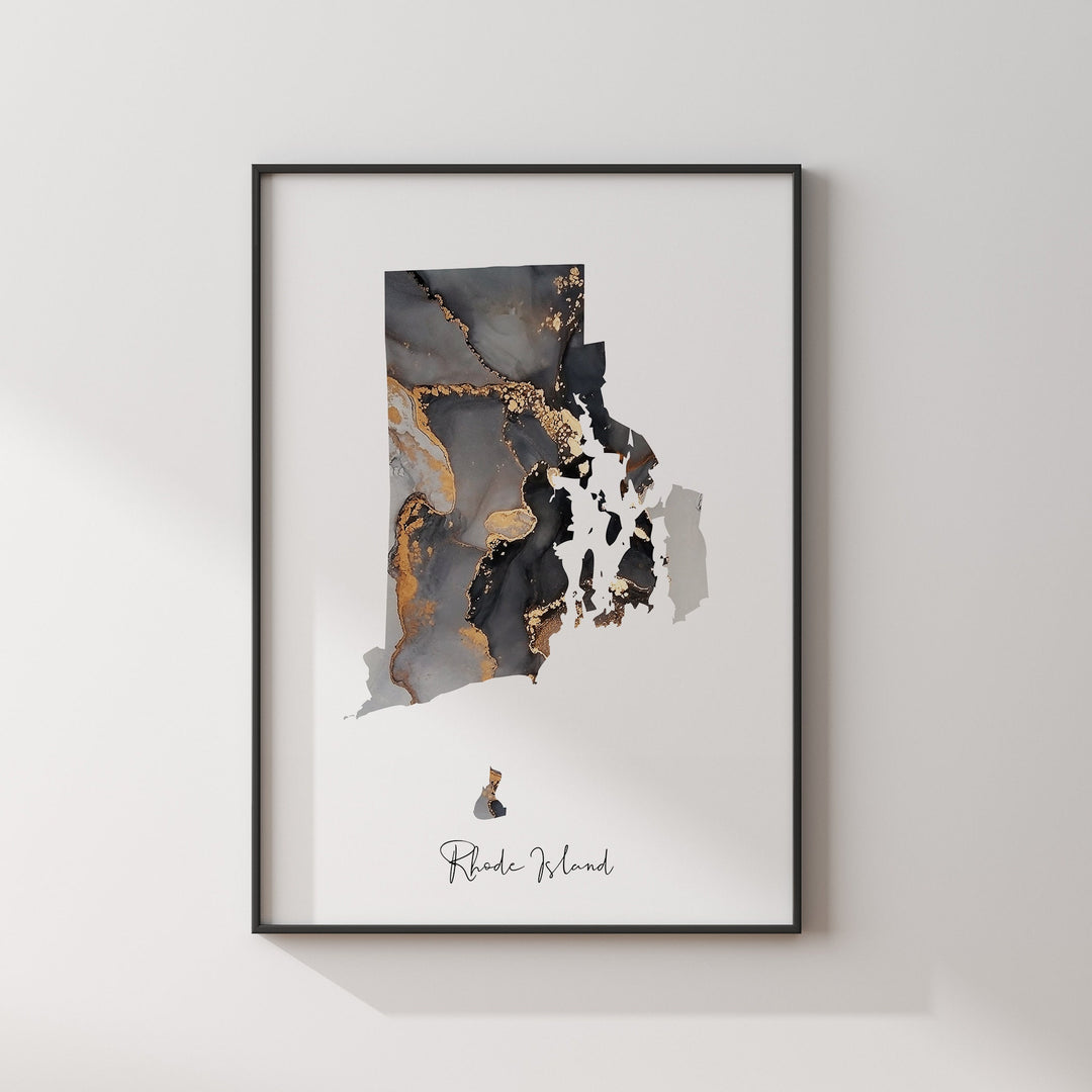 Rhode Island Map Black & Gold Wall Art Print US State | USA | United States of America