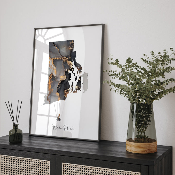 Rhode Island Map Black & Gold Wall Art Print US State | USA | United States of America