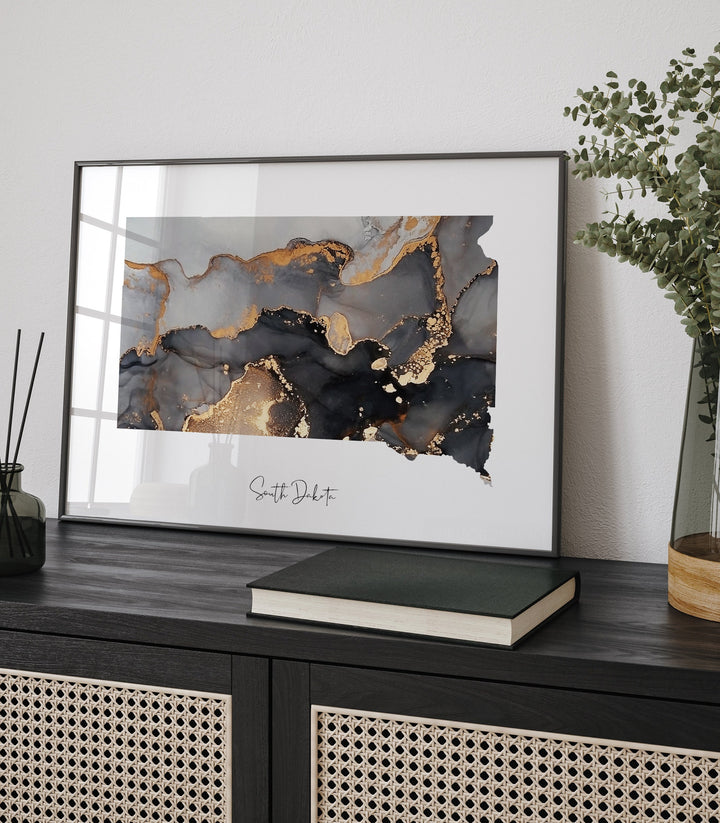 South Dakota Map Black & Gold Wall Art Print US State | USA | United States of America