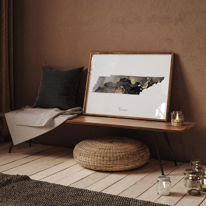 Tennessee Map Black & Gold Wall Art Print US State | USA | United States of America