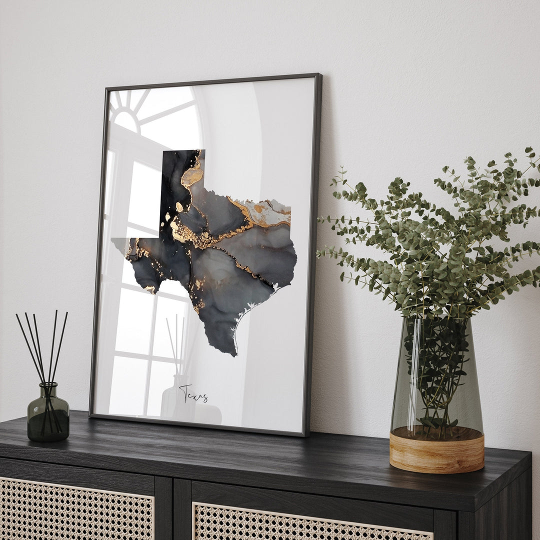 Texas Map Black & Gold Wall Art Print US State | USA | United States of America
