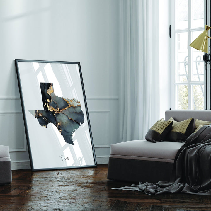 Texas Map Black & Gold Wall Art Print US State | USA | United States of America