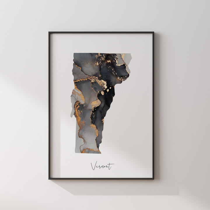 Vermont Map Black & Gold Wall Art Print US State | USA | United States of America