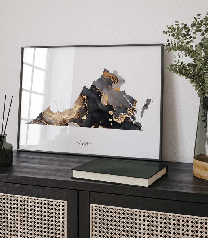 Virginia Map Black & Gold Wall Art Print US State | USA | United States of America