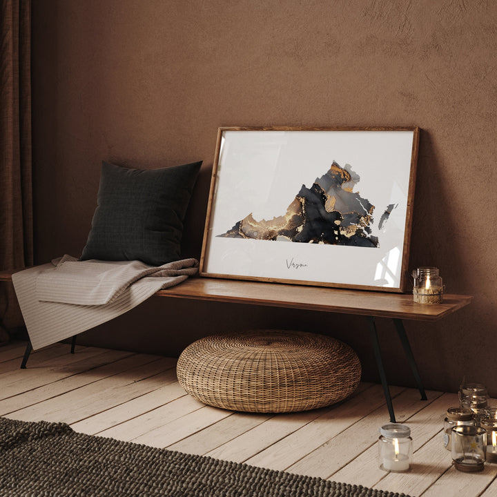 Virginia Map Black & Gold Wall Art Print US State | USA | United States of America