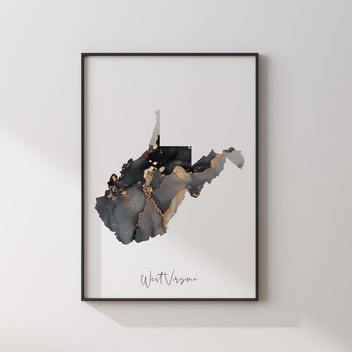 West Virginia Map Black & Gold Wall Art Print US State | USA | United States of America