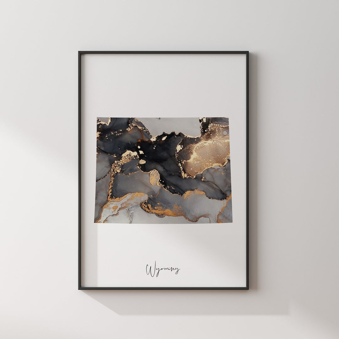 Wyoming Map Black & Gold Wall Art Print US State | USA | United States of America