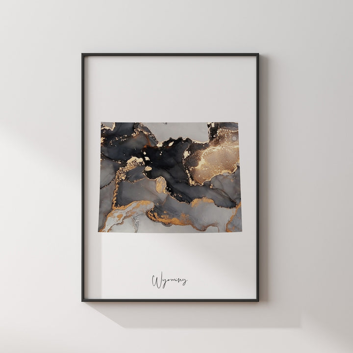Wyoming Map Black & Gold Wall Art Print US State | USA | United States of America