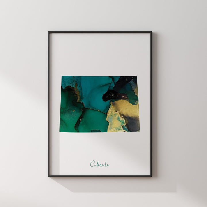 Colorado Map Emerald Green and Gold Wall Art Print | US State | USA | United States of America