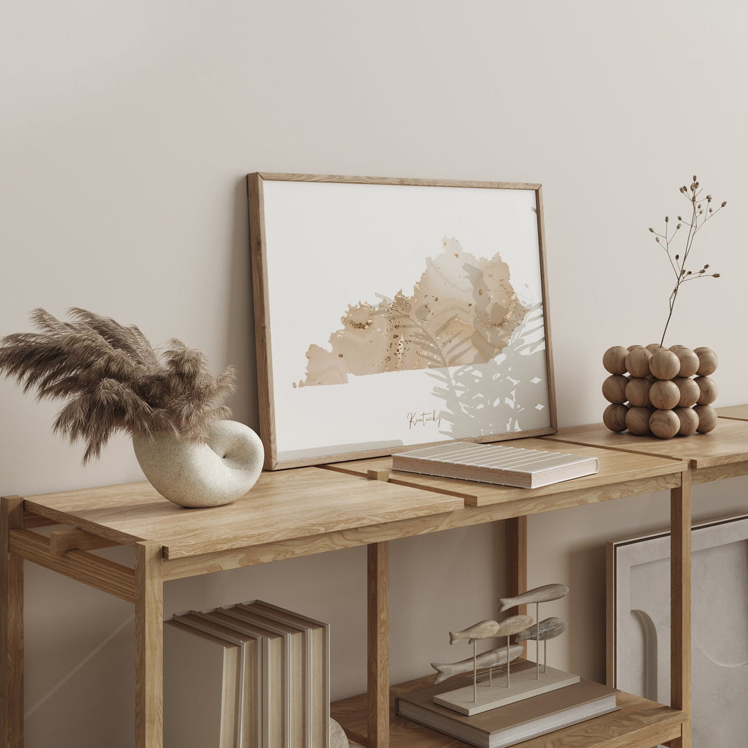 Kentucky Map Beige & Gold Wall Art Print | US State | USA | United States of America