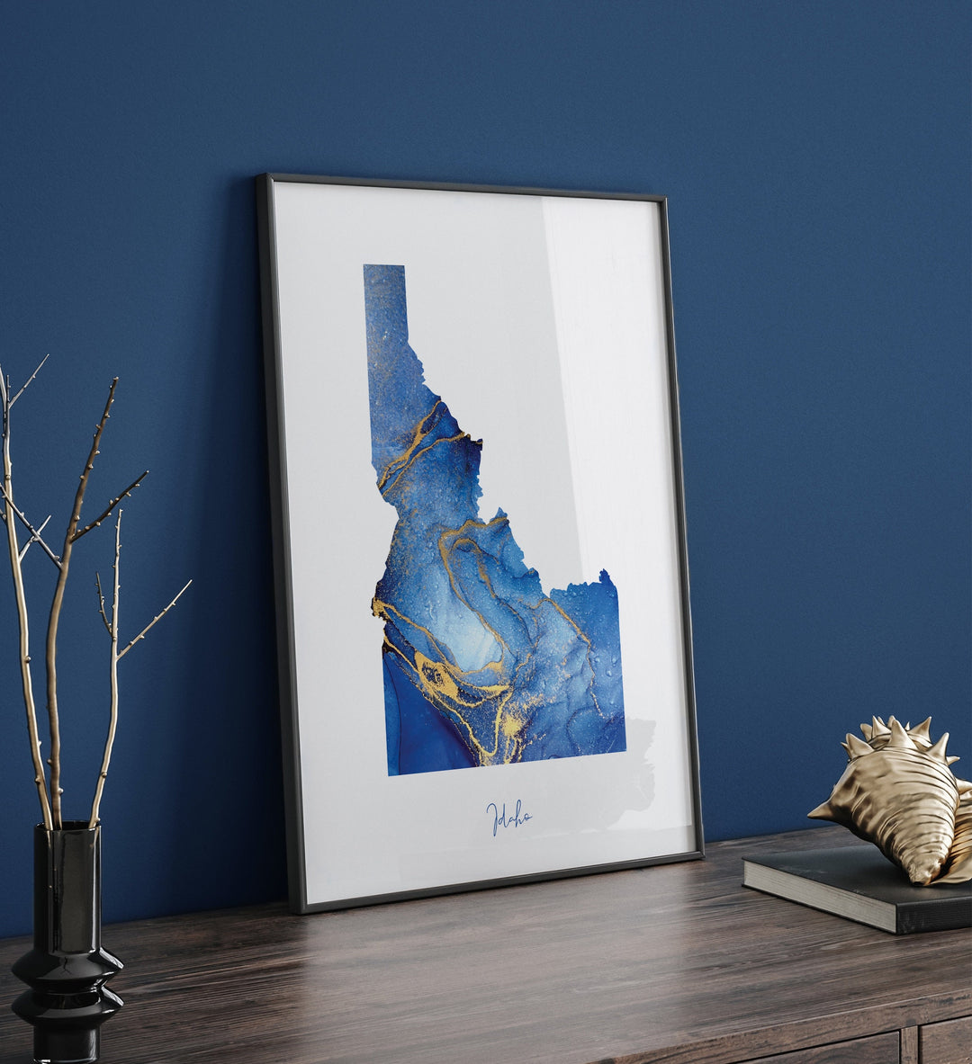 Idaho Map Blue and Gold Wall Art Print | US State | United States of America | USA