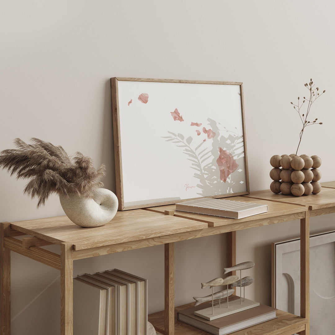 Hawaii Map Pink and Gold Wall Art Print | USA | US State | United States of America