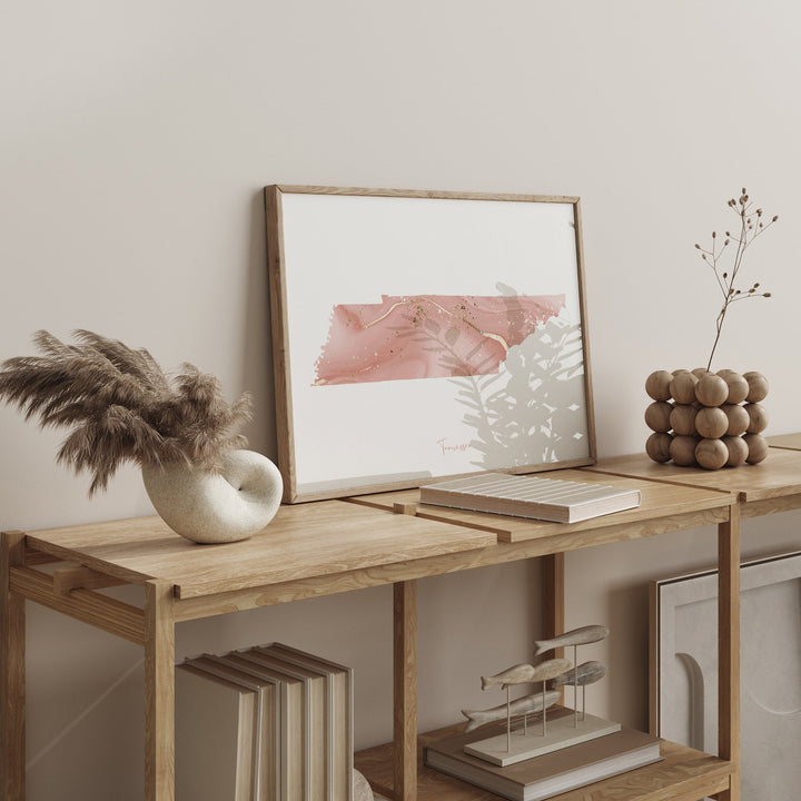 Tennessee Map Pink and Gold Wall Art Print | USA | US State | United States of America