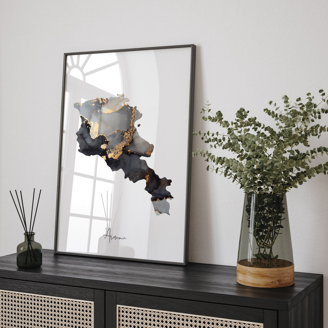 Armenia Map Black & Gold Wall Art Print [EV]