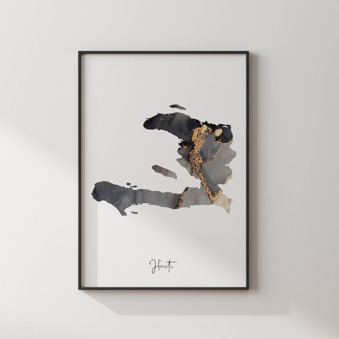 Haiti Map Black & Gold Wall Art Print [EV]