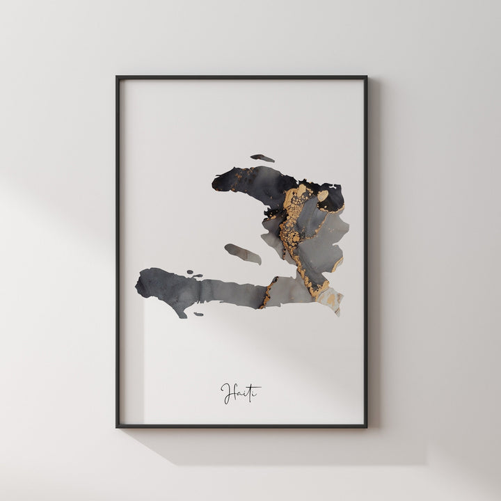 Haiti Map Black & Gold Wall Art Print [EV]