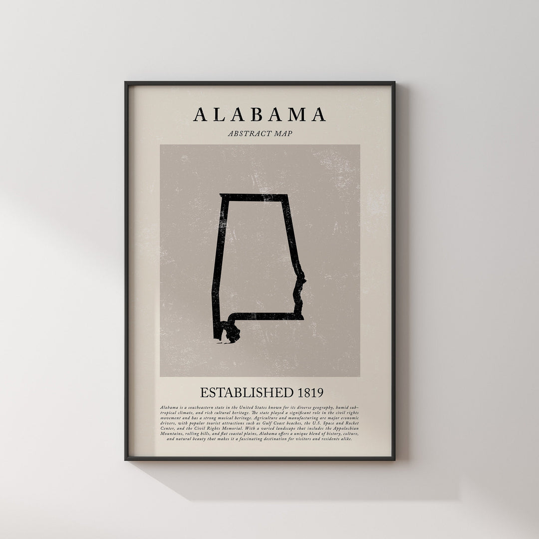 Abstract Alabama Map Vintage Wall Art Print United States of America USA Travel Poster