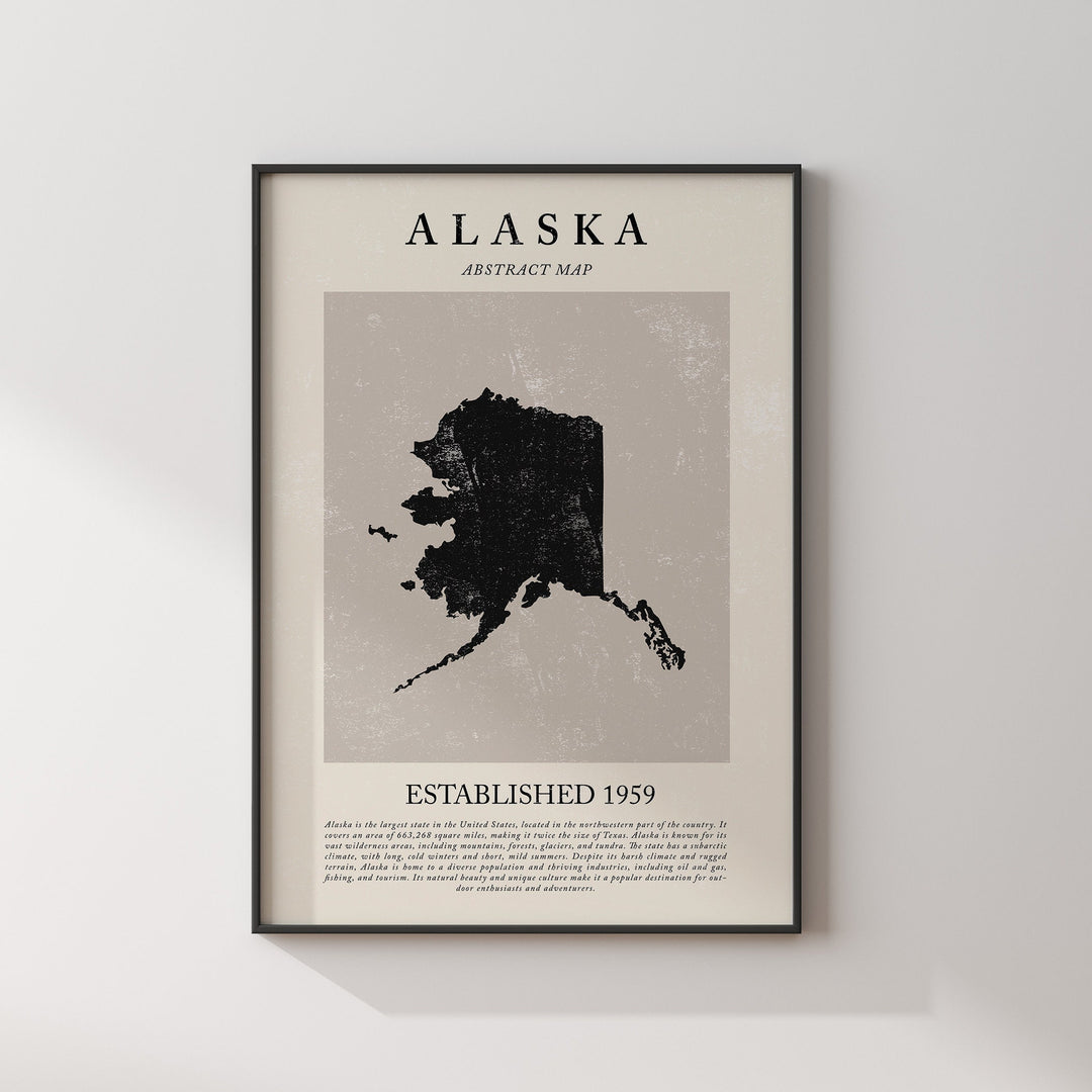 Abstract Alaska Map Vintage Wall Art Print US State | United States of America | USA Travel Poster