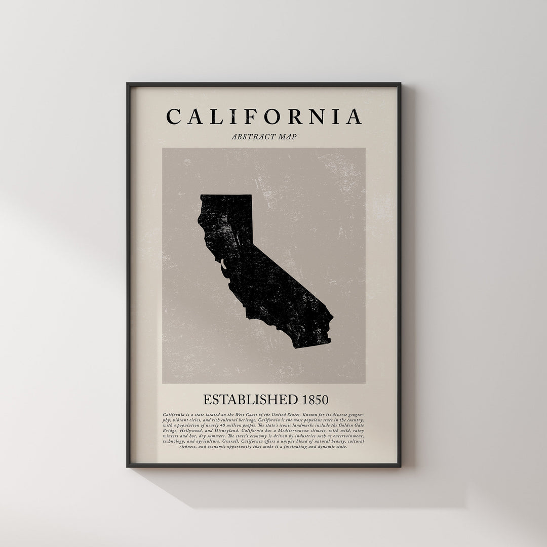 Abstract California Map Vintage Wall Art Print US State | United States of America | USA Travel Poster
