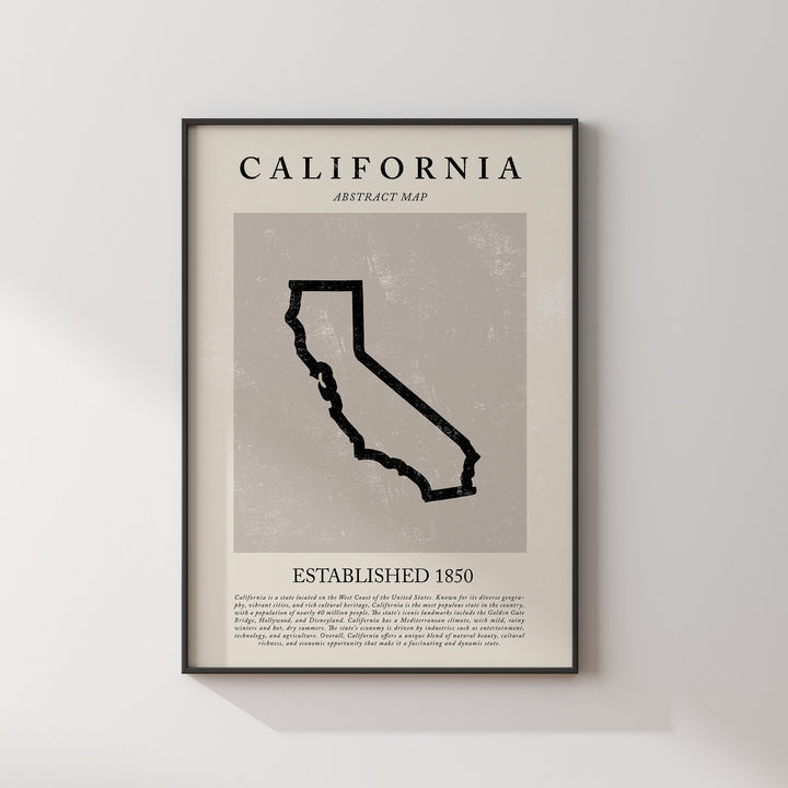 Abstract California Map Vintage Wall Art Print US State | United States of America | USA Travel Poster