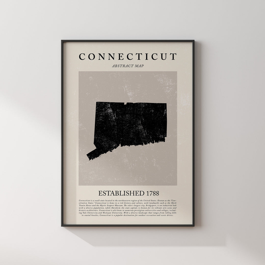 Abstract Connecticut Map Vintage Wall Art Print US State | United States of America | USA Travel Poster