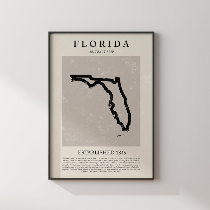 Abstract Florida Map Vintage Wall Art Print US State | United States of America | USA Travel Poster