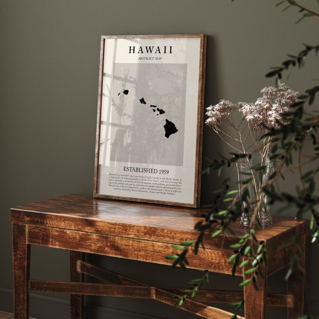 Abstract Hawaii Map Vintage Wall Art Print US State | United States of America | USA Travel Poster
