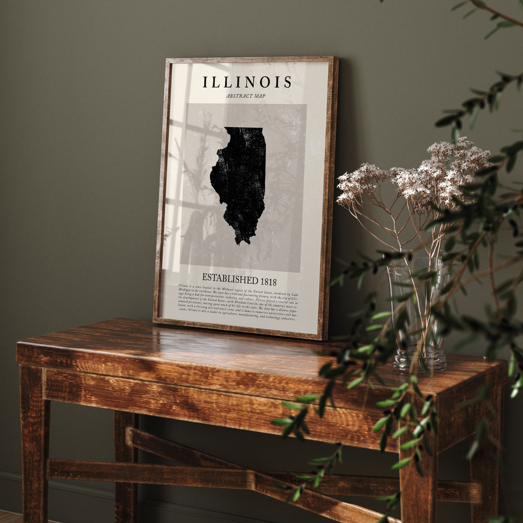 Abstract Illinois Map Vintage Wall Art Print US State | United States of America | USA Travel Poster