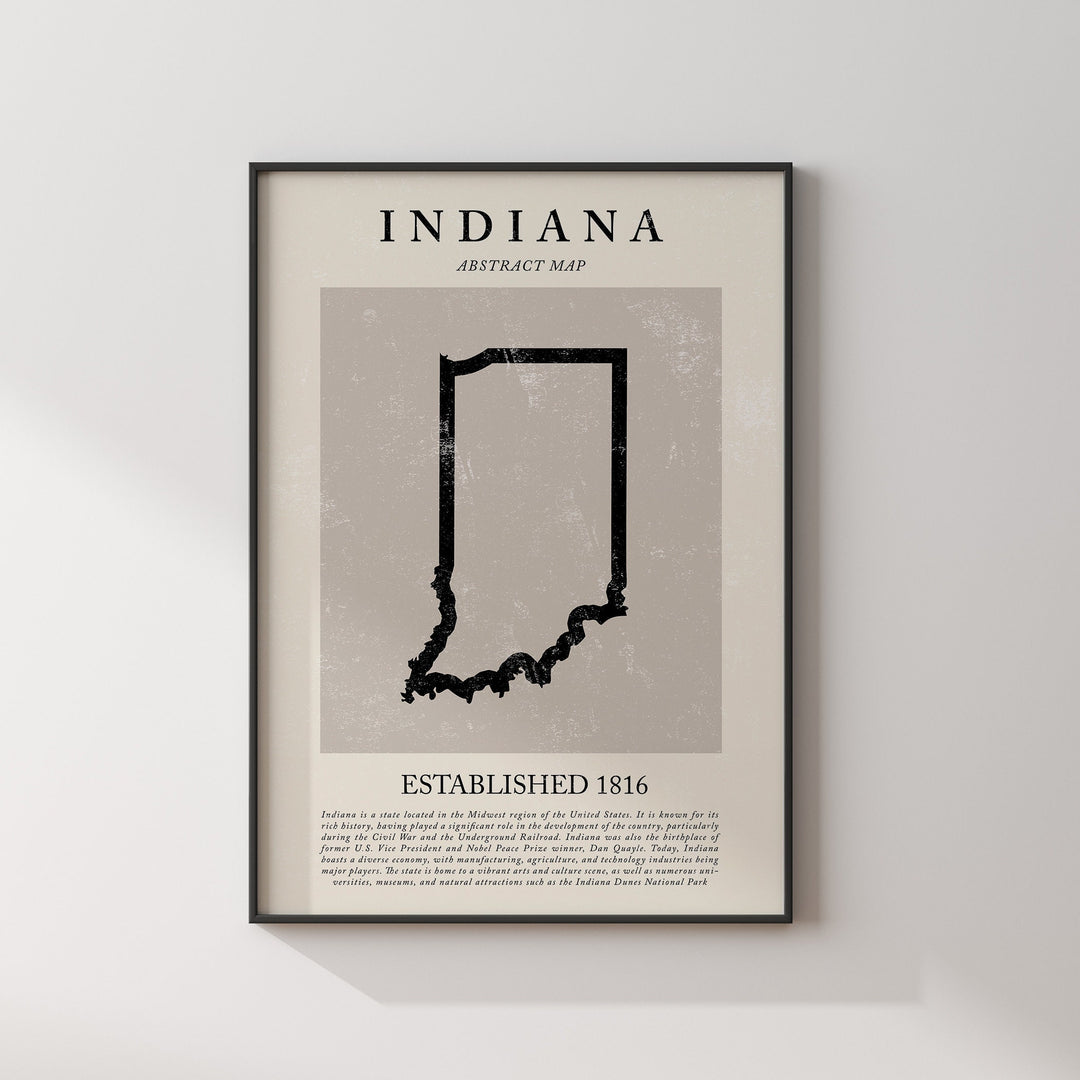 Abstract Indiana Map Vintage Wall Art Print US State | United States of America | USA Travel Poster