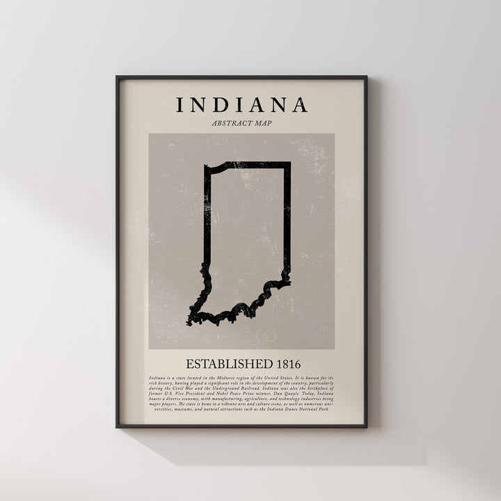 Abstract Indiana Map Vintage Wall Art Print US State | United States of America | USA Travel Poster