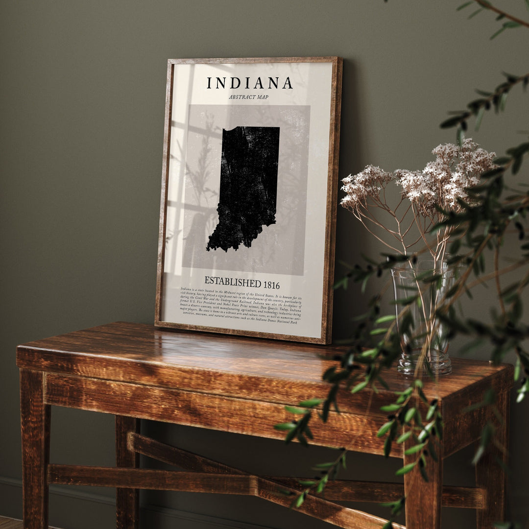 Abstract Indiana Map Vintage Wall Art Print US State | United States of America | USA Travel Poster