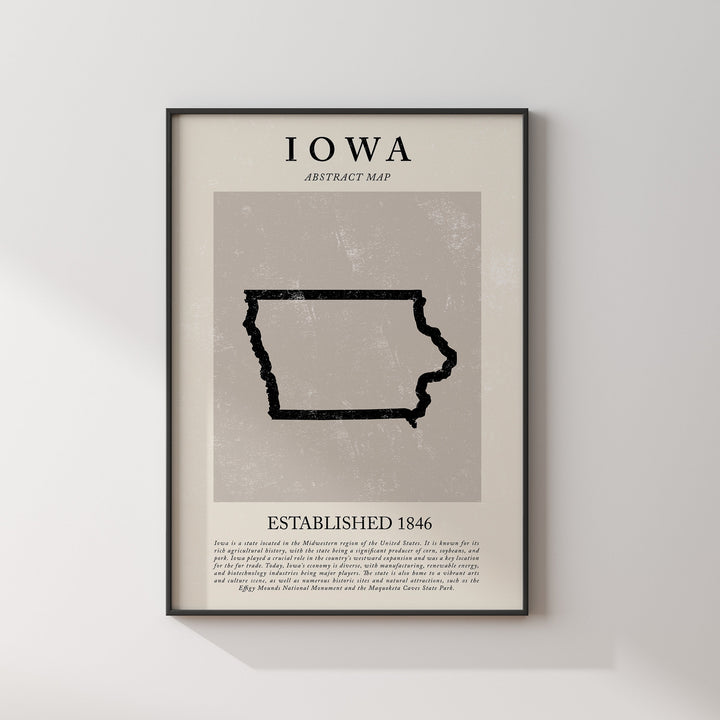 Abstract Iowa Map Vintage Wall Art Print US State | United States of America | USA Travel Poster