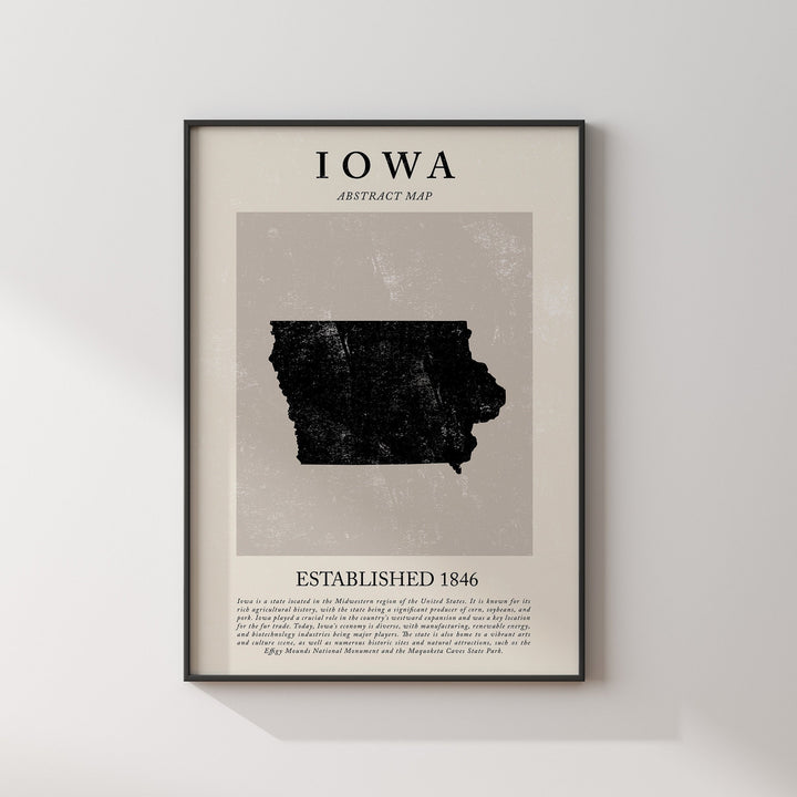 Abstract Iowa Map Vintage Wall Art Print US State | United States of America | USA Travel Poster