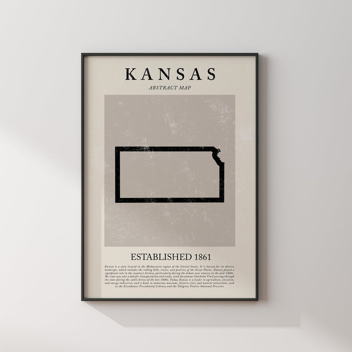 Abstract Kansas Map Vintage Wall Art Print US State | United States of America | USA Travel Poster