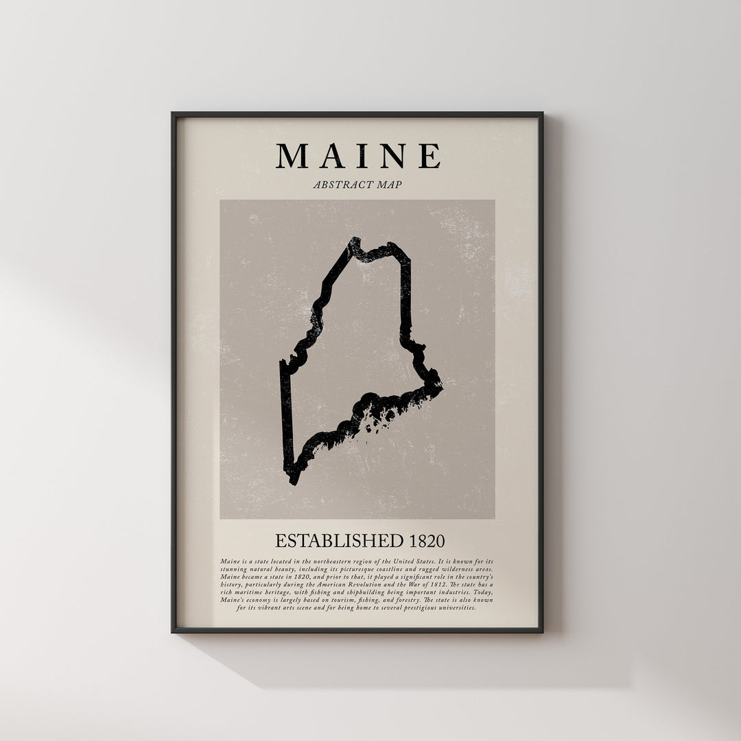 Abstract Maine Map Vintage Wall Art Print US State | United States of America | USA Travel Poster