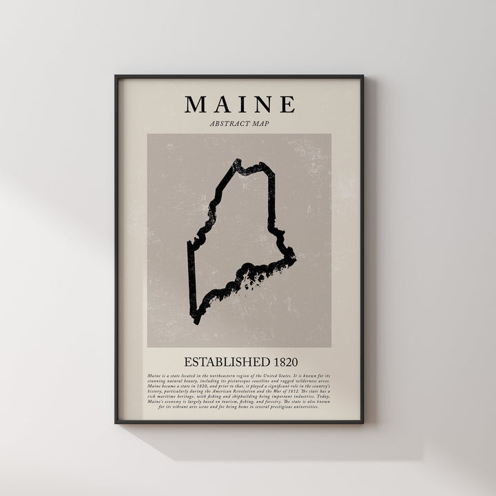 Abstract Maine Map Vintage Wall Art Print US State | United States of America | USA Travel Poster