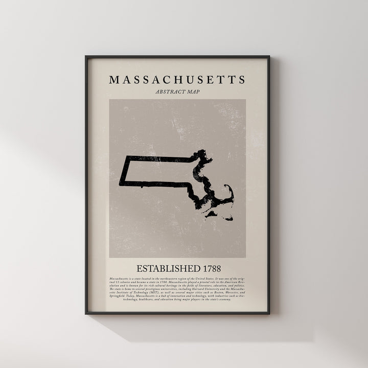 Abstract Massachusetts Map Vintage Wall Art Print US State | United States of America | USA Travel Poster