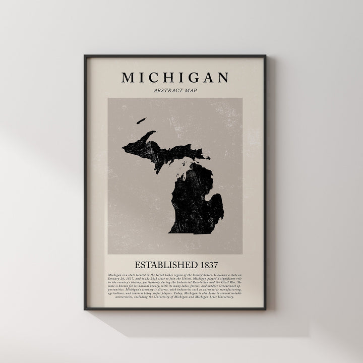 Abstract Michigan Map Vintage Wall Art Print US State | United States of America | USA Travel Poster