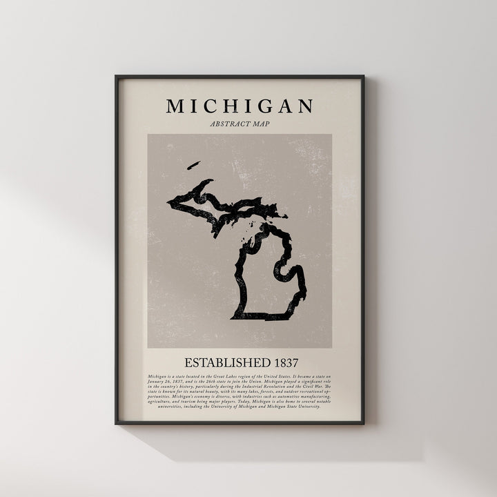 Abstract Michigan Map Vintage Wall Art Print US State | United States of America | USA Travel Poster