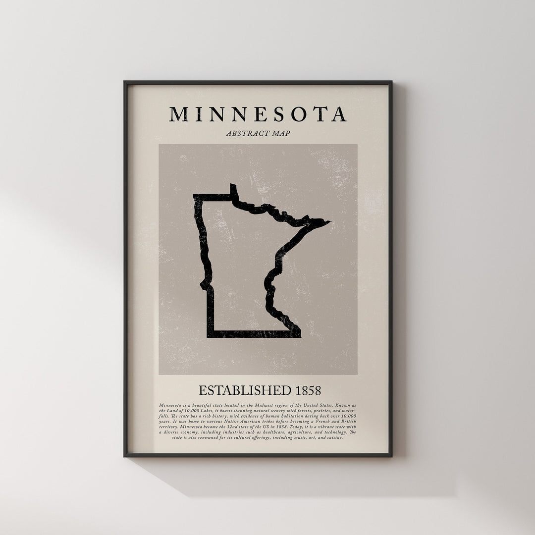 Abstract Minnesota Map Vintage Wall Art Print US State | United States of America | USA Travel Poster
