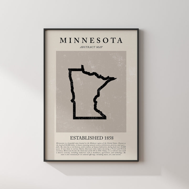 Abstract Minnesota Map Vintage Wall Art Print US State | United States of America | USA Travel Poster